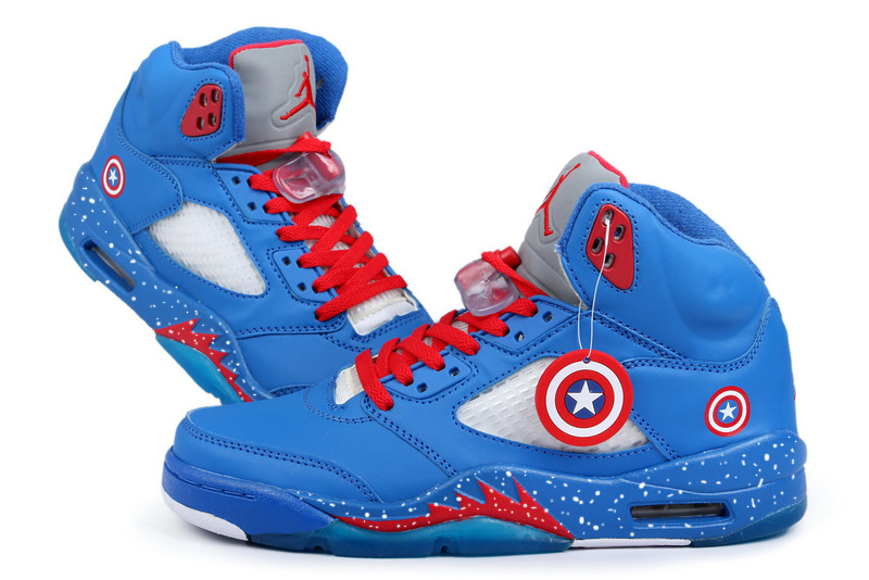 New Nike Air Jordan 5 Retro Captain America Edition Blue Red Shoes - Click Image to Close